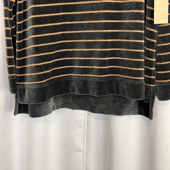 ZENERGY Chico’s Velour Lurex Stripe Cowl Neck Top NWT Chico’s Size 2 - Picture 5 of 8